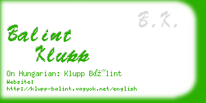 balint klupp business card